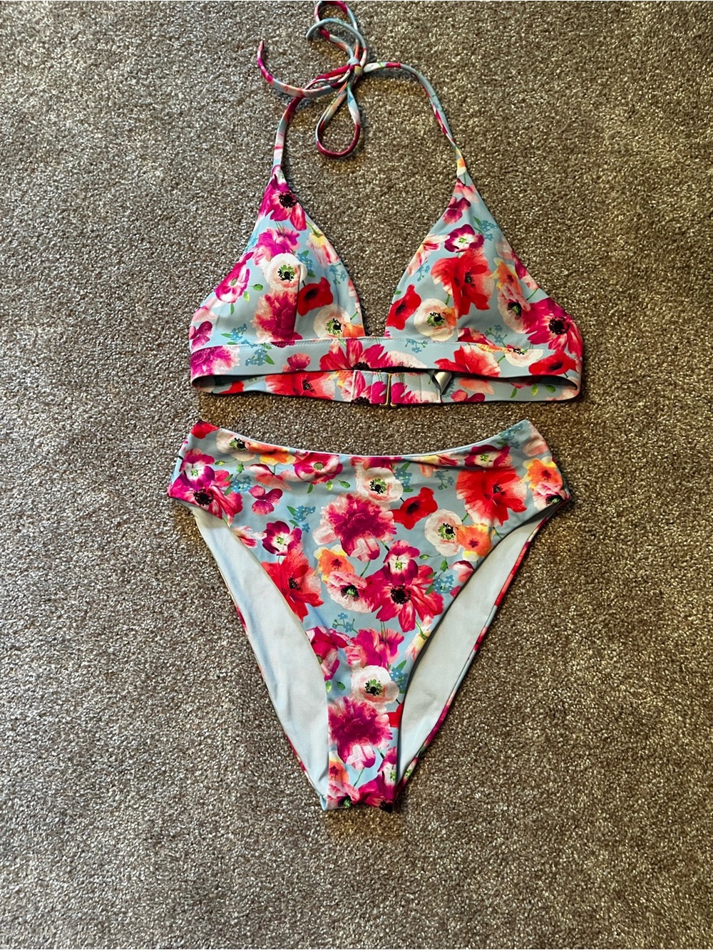Victoria's Secret Light Blue Bikini Set with Floral Print